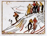 Artist: Syme, Eveline | Title: Beginners' class | Date: 1940 | Technique: linocut, printed in colour from three blocks (yellow ochre, vermillion, black)