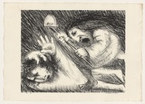 Artist: BOYD, Arthur | Title: St Francis being beaten by his father. | Date: (1965) | Technique: lithograph, printed in black ink, from one plate | Copyright: This work appears on screen courtesy of Bundanon Trust