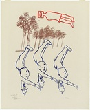 Artist: b'Nolan, Sidney.' | Title: b'not titled [Three policemen and Ned Kelly].' | Date: 1966 | Technique: b'lithograph, printed in colour, from multiple stones [or plates]'