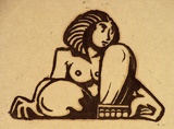 Artist: Stephen, Clive. | Title: (Seated woman) | Date: c.1950 | Technique: linocut, printed in black ink, from one block