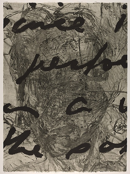 Artist: b'PARR, Mike' | Title: b'Language and chaos 11.' | Date: 1990 | Technique: b'drypoint, electric grinder and burnishing, printed in black ink, from one copper plate; over printed with lift ground aquatint, printed in black ink, from one steel plate'