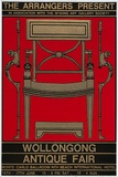 Artist: REDBACK GRAPHIX | Title: The arrangers present Wollongong Antique Fair | Date: 1983 | Technique: screenprint, printed in colour, from three stencils | Copyright: © Michael Callaghan