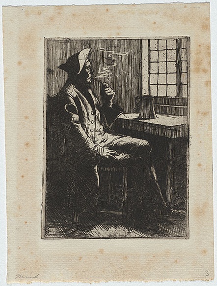 Artist: b'LINDSAY, Lionel' | Title: b'The smoker.' | Date: 1898 | Technique: b'etching and aquatint, printed in black ink, from one plate' | Copyright: b'Courtesy of the National Library of Australia'