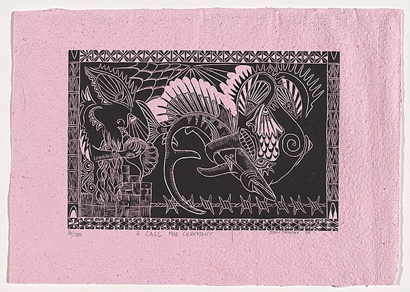 Artist: b'Timothy, John.' | Title: b'A call for ceremony' | Date: 2005 | Technique: b'woodcut, printed in black ink, from one block'