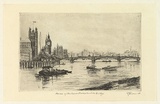 Artist: EWINS, Rod | Title: Houses of Parliament and Westminster Bridge. | Date: 1963 | Technique: etching, printed in black ink, from one copper plate