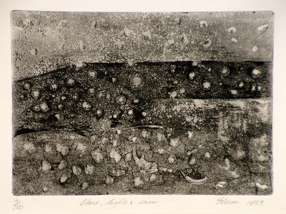 Artist: b'Gleeson, William.' | Title: b'Stars, light and snow' | Date: 1965 | Technique: b'etching, printed in black ink, from one plate' | Copyright: b'This work appears on screen courtesy of the artist'