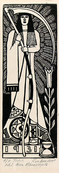 Artist: b'Meadows, Ron.' | Title: b'Time' | Date: 1931 | Technique: b'linocut, printed in black ink, from one block'