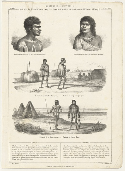 Title: bNaturel de l'Australie; Femme Australi\xc3\xa9nne; Naturels du port Roi Georges; Naturels de la Baie Jervis | Date: c.1840 | Technique: b'lithograph, printed in black ink, from one stone [or plate]'