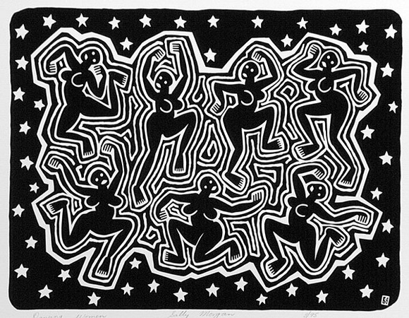 Artist: b'Morgan, Sally.' | Title: b'Dancing women' | Date: 1988 | Technique: b'screenprint, printed in black ink, from one stencil'