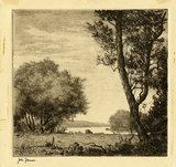 Artist: Farmer, John. | Title: Landscape. | Date: c.1956 | Technique: etching, printed in brown ink with plate-tone, from one plate