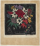 Artist: b'PRESTON, Margaret' | Title: b'Waratah etc.' | Date: 1925 | Technique: b'woodcut, printed in black ink, from one block; hand-coloured' | Copyright: b'\xc2\xa9 Margaret Preston. Licensed by VISCOPY, Australia'