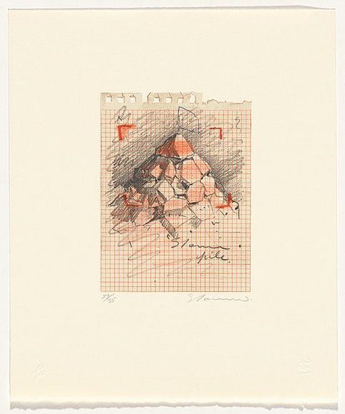 Artist: b'Lithos Press.' | Title: b'not titled [stone pile]' | Date: 1985 | Technique: b'screenprint, printed in colour, from one stencil; lithograph, printed in colour, from one stone' | Copyright: b'\xc2\xa9 Tim Storrier'