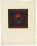 Artist: b'SELLBACH, Udo' | Title: b'(Red and black square with circle)' | Date: 1967 | Technique: b'etching, aquatint printed in colour from one?  plate'