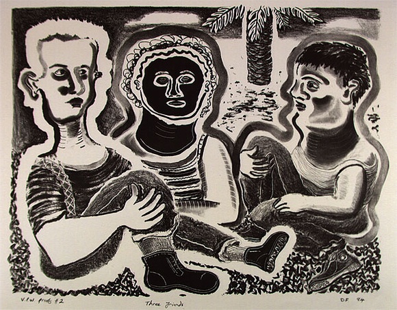 Artist: b'Francis, David.' | Title: b'Three friends' | Date: 1984 | Technique: b'lithograph, printed in black ink, from one stone'