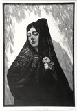 Artist: b'LINDSAY, Lionel' | Title: b'The black mantilla' | Date: c.1928 | Technique: b'wood-engraving, printed in black ink, from one block' | Copyright: b'Courtesy of the National Library of Australia'