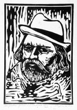 Artist: Taylor, John H. | Title: Augustus John, TV portrait | Date: 1975 | Technique: linocut, printed in black and grey  ink, from two blocks