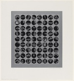 Artist: b'LEACH-JONES, Alun' | Title: b'Black and silver, seventy two discs' | Date: 1968 | Technique: b'screenprint, printed in colour, from multiple stencils' | Copyright: b'Courtesy of the artist'