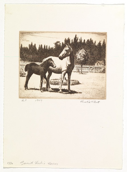 Artist: b'PLATT, Austin' | Title: b'Garnet Rocks horses' | Date: 1949 | Technique: b'etching, printed in black ink, from one plate'