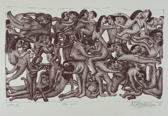 Artist: b'Doggett-Williams, Phillip.' | Title: b'The kiss' | Date: 1989 | Technique: b'lithograph, printed in sepia ink, from one stone'