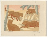 Artist: Priestley, F. | Title: Leopards | Date: (1938) | Technique: linocut, printed in colour, from seven blocks