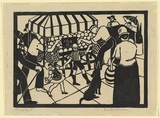 Artist: b'RICHARDSON, E. W.' | Title: b'(The fruit barrow)' | Date: c.1932 | Technique: b'linocut, printed in black ink, from one block'