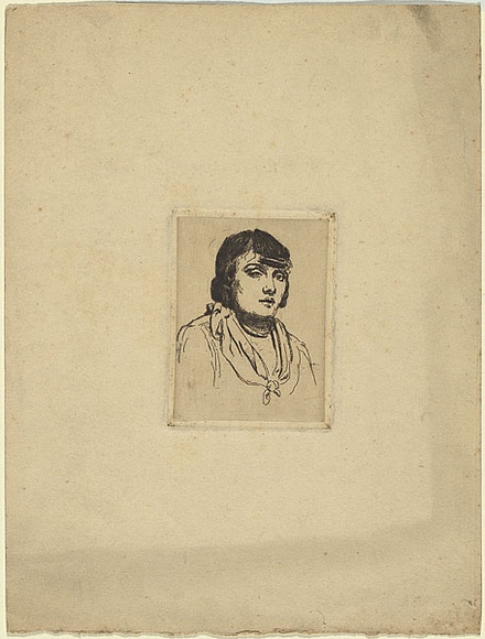 Artist: b'Bell, George..' | Title: b'(Head of a gypsy girl).' | Date: 1912 | Technique: b'etching and foul biting, printed in warm black ink with plate-tone, from one copper plate'