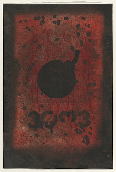 Artist: b'Xero.' | Title: b'Not titled (bomb).' | Date: 2003 | Technique: b'stencil, printed in black and red ink, from two stencils'