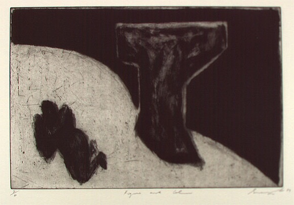 Artist: b'Lee, Graeme.' | Title: b'Figure and column' | Date: 1989 | Technique: b'etching, aquatint and sugarlift, printed in black ink with plate-tone, from one plate'