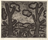 Artist: b'Bowen, Dean.' | Title: b'Nocturnal landscape with dog' | Date: 1991 | Technique: b'etching, printed in black ink, from one plate'