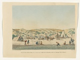 Title: bNouvelle-Hollande, Baie des Chiens marins. Camp de l'Uranie, sur la Presqu'\xc3\xaele P\xc3\xa9ron. [New Holland, Shark Bay. Camp of the Uranie on the Peron Peninsula.] | Date: 1825 | Technique: b'engraving, printed in black ink, from one copper plate; hand-coloured'