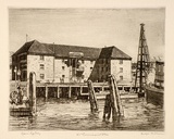 Artist: b'LINDSAY, Lionel' | Title: b'Old commissariat stores, Circular Quay.' | Date: 1912 | Technique: b'etching, printed in warm black ink with plate-tone, from one plate' | Copyright: b'Courtesy of the National Library of Australia'