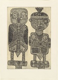 Artist: b'MUNGATOPI, Maryanne' | Title: b'Jurrukukuni and Malakaninga' | Date: 1998 | Technique: b'lift-ground aquatint, printed in two colours with roll-up, from one copper plate'