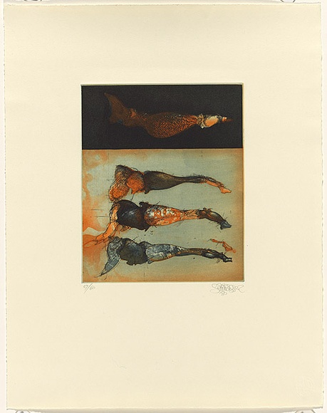 Artist: b'SCHMEISSER, Jorg' | Title: b'Back from the beach' | Date: 1980 | Technique: b'etching, aquatint and roulette, printed in colour, from one plate' | Copyright: b'\xc2\xa9 J\xc3\xb6rg Schmeisser'