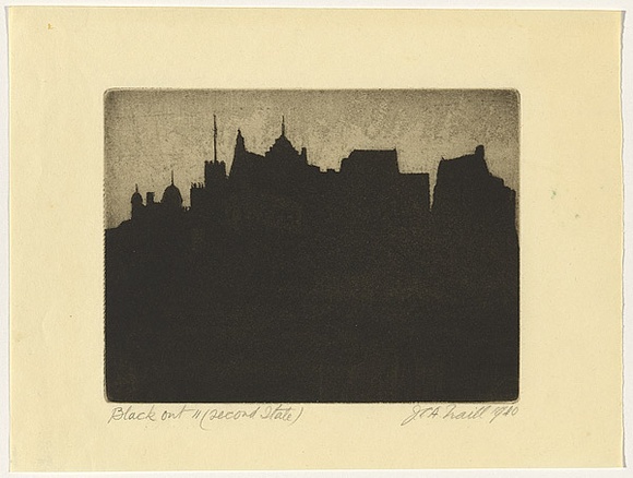 Artist: b'TRAILL, Jessie' | Title: b'Black out.' | Date: 1940 | Technique: b'aquatint and etching, printed in black ink, from one plate'