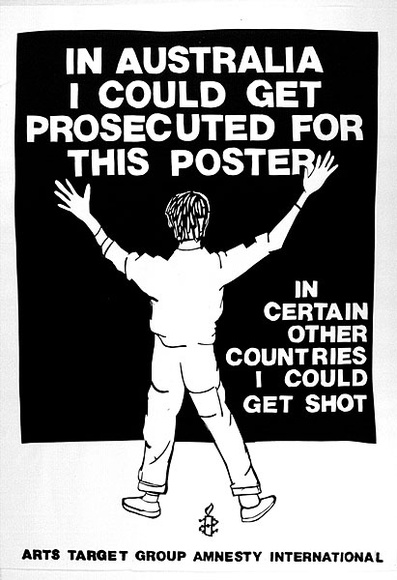 Artist: b'Stannard, Chris.' | Title: b'...I Could Get Shot' | Date: 1991, July | Technique: b'screenprint, printed in black ink, from one stencil'