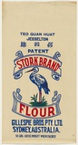 Title: not titled [stork brand flour] | Date: c.1920s | Technique: relief print, printed in colour, from commercially produced stamps; addition of colour stencil