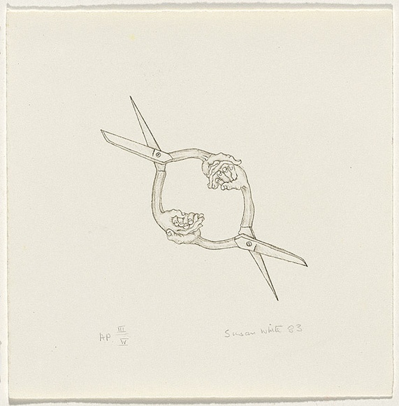 Artist: b'White, Susan Dorothea.' | Title: b'To cut both ways' | Date: 1983 | Technique: b'lithograph, printed in black ink, from one stone [or plate]'