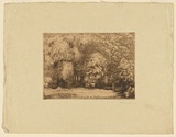 Artist: Hirschfeld Mack, Ludwig. | Title: not titled [Figures resting in leafy garden]. | Date: 1918 | Technique: etching, printed in brown ink, from one plate