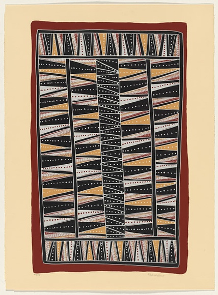 Artist: b'Bulunbulun, Johnny.' | Title: b'Lunggurrruma North-west wind' | Date: 2000 | Technique: b'screenprint, printed in colour, from multiple stencils' | Copyright: b'\xc2\xa9 Johnny Bulunbulun. Licensed by VISCOPY, Australia'