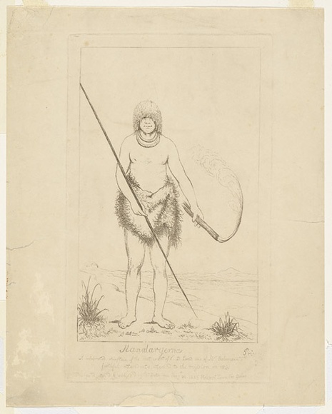 Artist: b'Duterrau, Benjamin.' | Title: bManalargerna, a celebrated chieftain of the east coast of Van Diemen's Land. | Date: 1835 | Technique: b'etching, printed in black ink, from one copper plate'