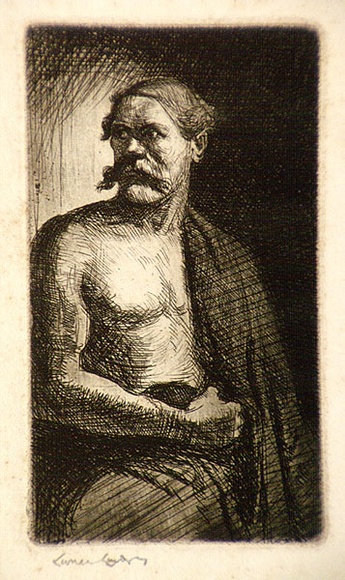 Artist: b'LINDSAY, Lionel' | Title: b'The Great Dane (a beserker sailor)' | Date: 1929 | Technique: b'etching and roulette, printed in black ink with plate-tone, from one plate' | Copyright: b'Courtesy of the National Library of Australia'