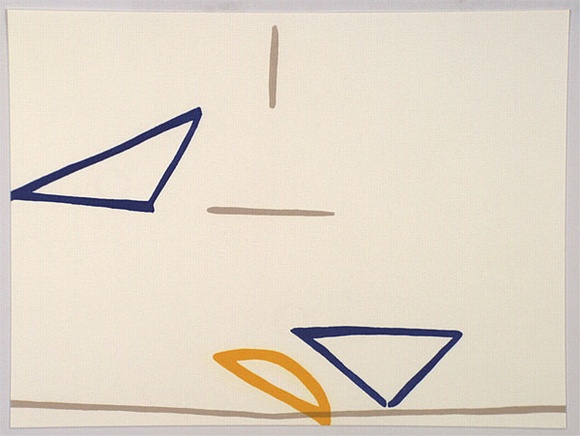 Artist: b'Rooney, Robert.' | Title: b'JCV11' | Date: 2002, April - May | Technique: b'lithograph, printed in yellow, blue,  and grey ink' | Copyright: b'Courtesy of Tolarno Galleries'