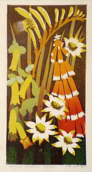 Artist: b'Higgs, Florence.' | Title: b'Australian wildflowers' | Date: c.1954 | Technique: b'linocut, printed in colour, from seven blocks'