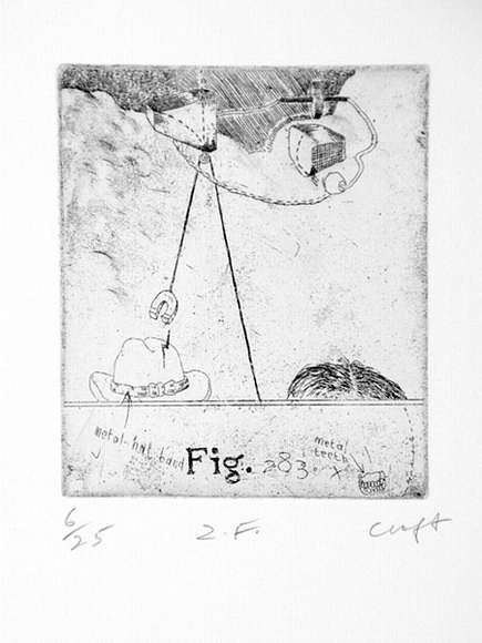 Artist: b'Croft, Christopher.' | Title: bZeppelin's Follies. | Date: 1976 | Technique: b'etching, printed in black ink, from one plate' | Copyright: b'\xc2\xa9 Christopher Croft. Licensed by VISCOPY, Australia, 2007.'