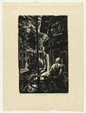 Artist: b'AMOR, Rick' | Title: b'Truck and tramstop.' | Date: 1991 | Technique: b'woodcut, printed in black ink, from one block'