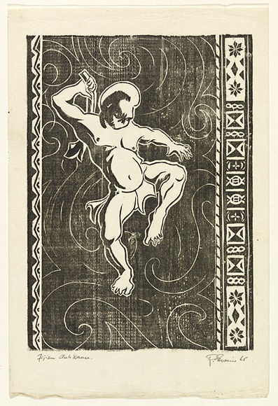 Artist: b'EWINS, Rod' | Title: b'Fijian club dance.' | Date: 1965 | Technique: b'woodcut, printed in black ink, from one Baltic pine block'