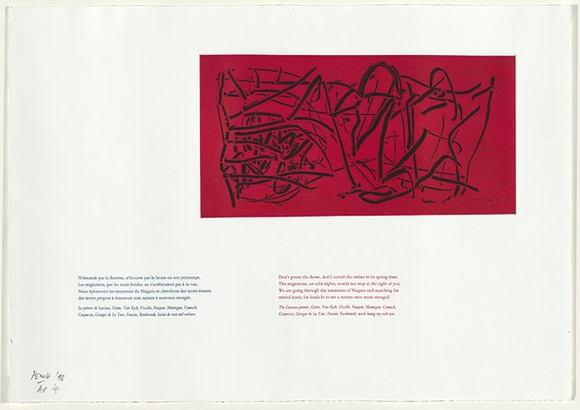 Artist: b'Meldrum-Hanna, Bill.' | Title: bnot titled [don't prune the flame]. | Date: 1998 | Technique: b'etching and aquatint, printed in colour, from one plate; relief roll'