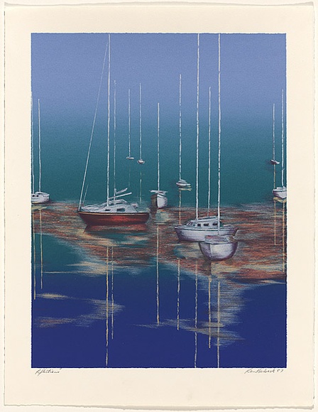 Artist: b'Harbeck, Ron.' | Title: b'Reflections.' | Date: 1989 | Technique: b'screenprint, printed in colour, from six stencils'