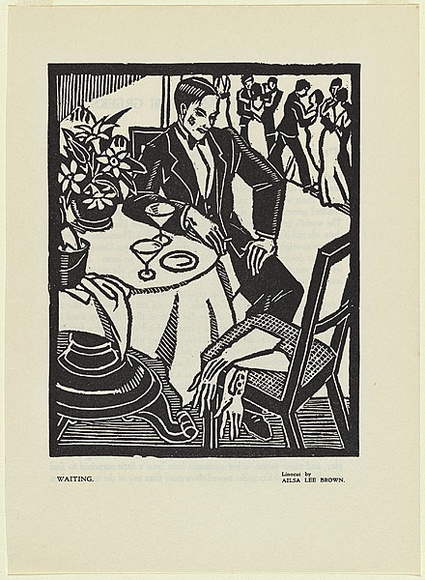 Artist: b'Allan, Ailsa [1].' | Title: b'Waiting.' | Date: 1933 | Technique: b'linocut, printed in black ink, from one block'