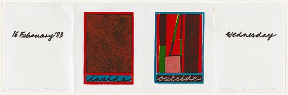 Title: b'And whatever remains' | Date: 1983 | Technique: b'woodblock print, printed in yellow, red, blue, black and white inks, from eight blocks'